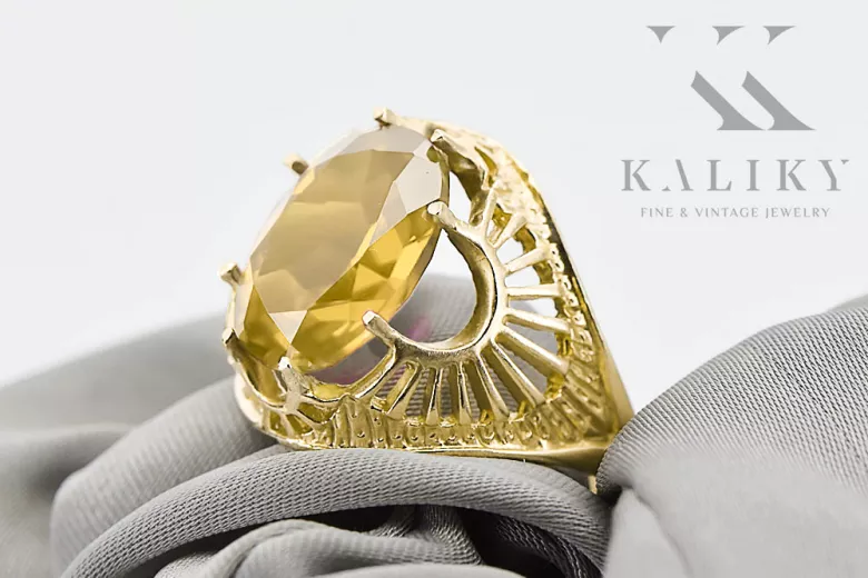 Жълт перидот 14K жълто злато Пръстен Винтидж крафт vrc003y